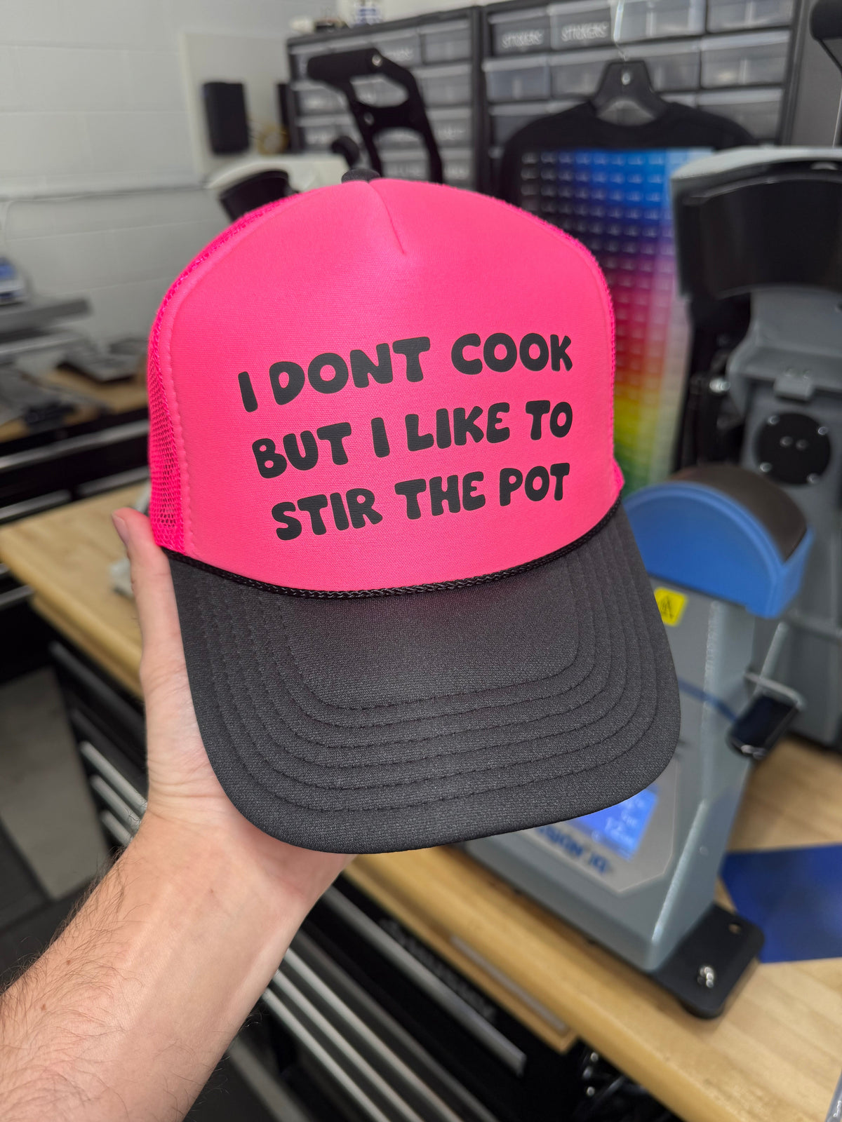 I Don't Cook But I Like to Stir The Pot Trucker Hat
