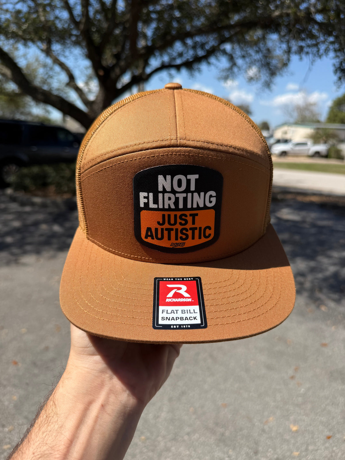 Not Flirting Just Autistic | 7 Panel Canvas Patch Snapback